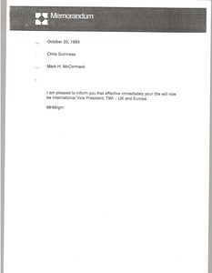 Memorandum from Mark H. McCormack to Chris Guinness