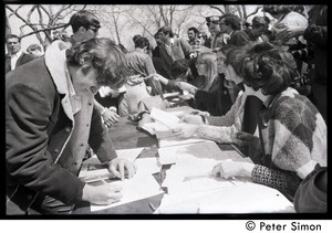 Resistance on the Boston Common: man registering at the Resistance table