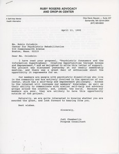 Letter from Judi Chamberlin to Robin Colodzin