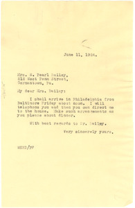 Letter from W. E. B. Du Bois to E. Pearl Bailey