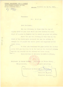 Letter from Czech Academy of Science and Arts to W. E. B. Du Bois