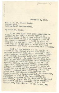 Letter from W. E. B. Du Bois to the Committee on Race Relations