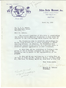 Letter from Afro-Arts Bazaar, Inc. to W. E. B. Du Bois
