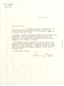 Letter from Harvey O'Connor to W. E. B. Du Bois