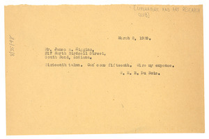 Telegram from W. E. B. Du Bois to The Literature and Art Research Club