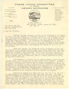 Letter from Trade Union Committee for Organizing Negro Workers to W. E ...