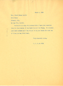 Letter from W. E. B. Du Bois to Mrs. Robert Morss Lovett