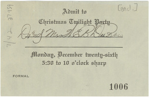Admission ticket for Christmas twilight party