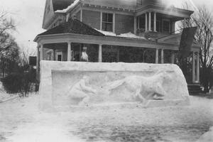 Winter Carnival snow sculpture of a man and a horse