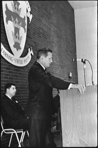 Governor Volpe and Elliot Richardson at Boston University: John Volpe speaking at a podium