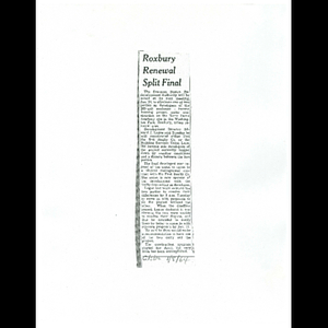 Photocopy of Boston Globe article, Roxbury renewal split final