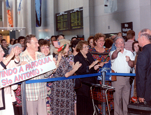 Welcome group at Boston Logan Airport for visiting priest (3)