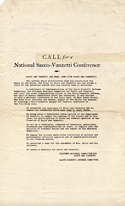 Call for a National Sacco-Vanzsetti Conference, circa August 23, 1927