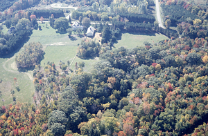 Aerial oblique view Ford Glen (foreground) and Beinecke Residence 336 Bulkley Street on 14 October 1971.