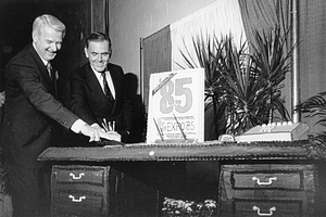 Unidentified man, Mayor Raymond L. Flynn at Business Expo