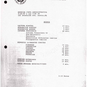 Agenda from Festival Puertorriqueño de Massachusetts, Inc. administrative board meeting on March 30, 1993