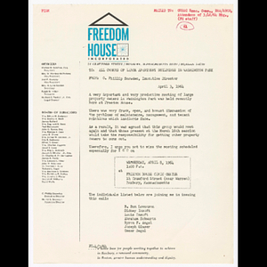Letter from Otto Snowden to Large Apartment Building Owners (LAB) in Washington Park about meeting to be held April 8, 1964