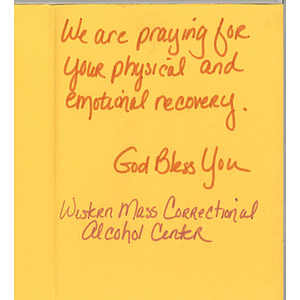 Card from a woman at the Western Massachusetts Correctional Alcohol Center