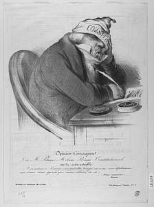 Opinion courageuse de M. Potasse-Molasse-Béasse-Constitutionnel, sur la crise actuelle. «Cependant le Pouvoir s’est peut-être trompé, en ce cas nous déplorerions son erreur, mais espérons que mieux éclairé, etc. etc.» .......Vieux concombre!...... Bossuet.