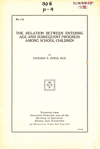 The relation between entering age and subsequent progress among school children