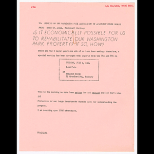 Letter from Byron Angel to Washington Park Association of Apartment House Owners (WAPAAHO) about meeting to be held June 9, 1964 at Freedom House