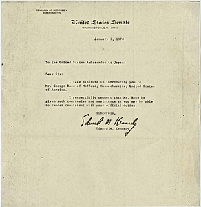 Letter from Edward M. Kennedy, about George W. Rose