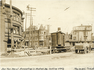 Dorchester tunnel section J excavating in Andrew Square looking northwesterly