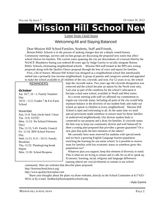 Mission Hill School newsletter, October 26, 2012