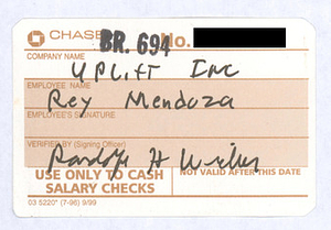 A Bank Authorization Card for Sylvia Rivera