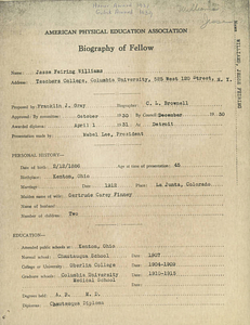 American Physical Education Association Biography of Fellw Application