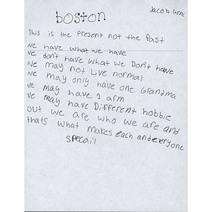 Poem sent to Boston Medical Center ("This is the present not the past...")