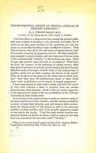 Environmental origin of mental disease in certain families