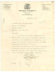 Letter from The Illinois General Assembly to W. E. B. Du Bois