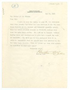 Letter from Christina H. Baker to the editor of The Crisis