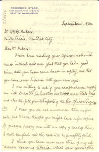Letter from Frederick Starr to W. E. B. Du Bois