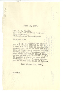 Letter from W. E. B. Du Bois to Citizens and Southern Bank and Trust Company