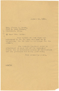 Letter from Augustus Granville Dill to Editha G. Lewis