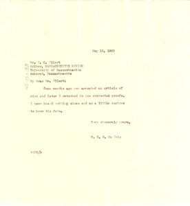 Letter from W. E. B. Du Bois to Massachusetts Review
