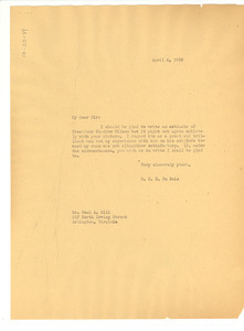 Letter from W. E. B. Du Bois to Paul A. Hill