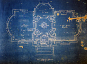 Griswold Memorial Library: blueprints of first floor plan by McLean & Wright Architects