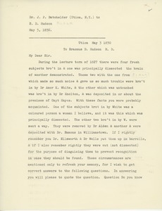 Transcript of letter from Dr. J. P. Batchelder to Dr. Erasmus Darwin Hudson
