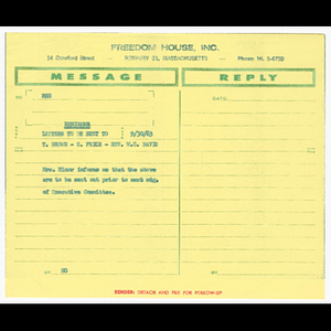 Memorandum from HO to MSS about letters to be sent to T. Brown, E ...