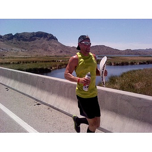 Brian Burns Crossing the Parker Dam at 12:35 on Stage 31. Temp 120F! (#onerun)