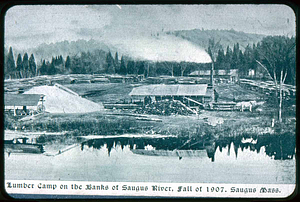 Lumber camp on Saugus River by Iron Works, Woodcut