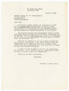 Correspondence between Catherine Hirsch and lawyers for Helmut Hirsch, October-December 1962