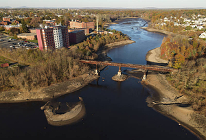 Aerial photograph of the 2020 draining of Lake Massasoit