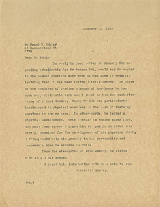 Letter from John Brock to Frank Mohler (January 13, 1922)