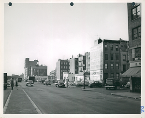 Cambridge Street frontage, looking northwesterly from the center of the street at a point near Blossom Street