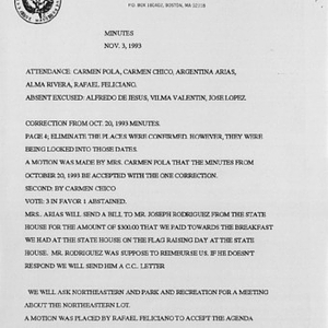 Minutes from Festival Puertorriqueño de Massachusetts, Inc. meeting on November 3, 1993