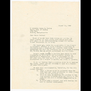 Letter from O. Phillip Snowden and Wilfred Scott to Mayor James Curley about recreational facilities in Upper Roxbury